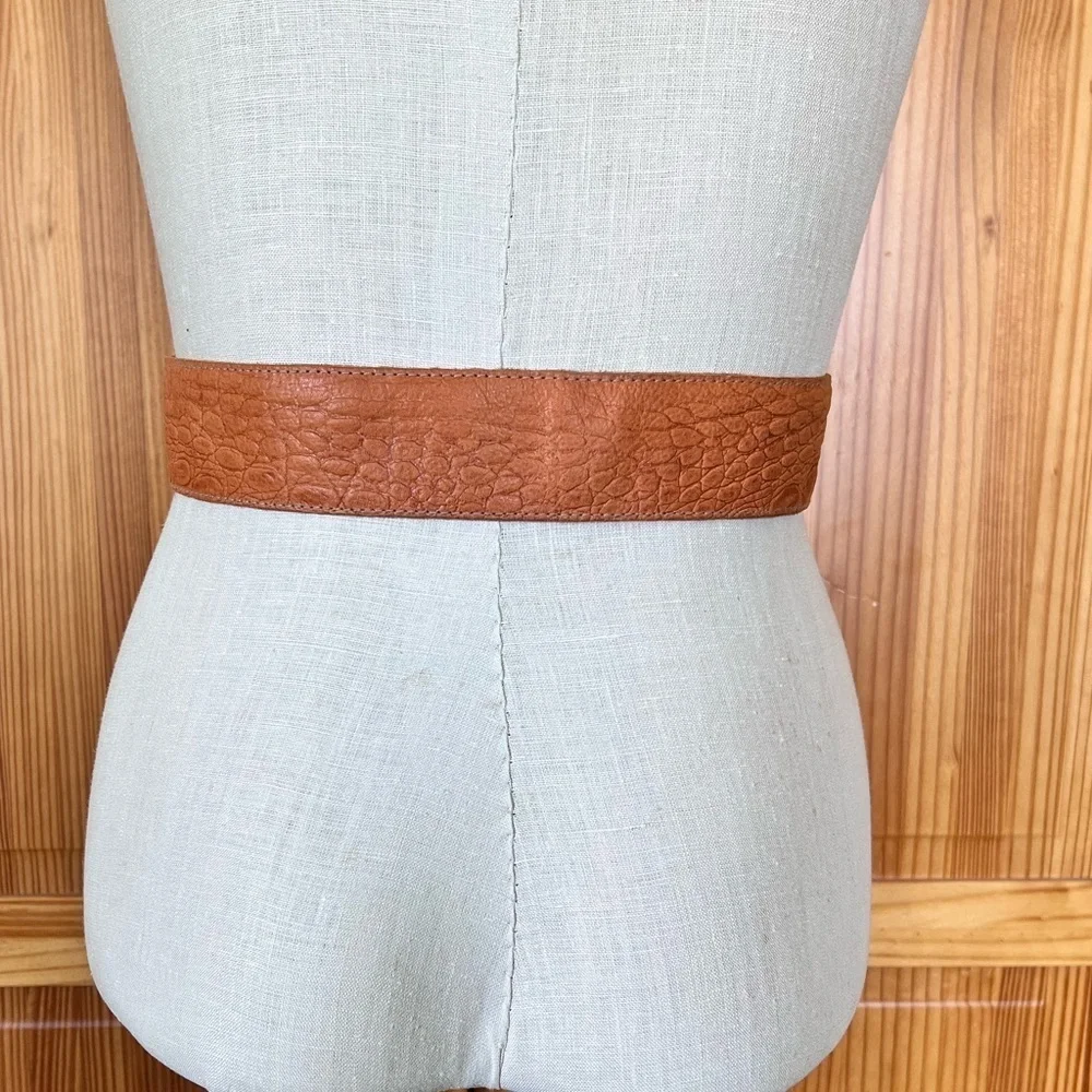 Vintage Fob Trading Genuine Leather Tan Faux Alligator Wide Belt